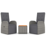 3-Delige Loungeset Poly Rattan En Massief Acaciahout Grijs