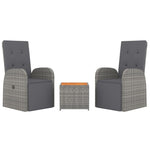 3-Delige Loungeset Poly Rattan En Massief Acaciahout Grijs