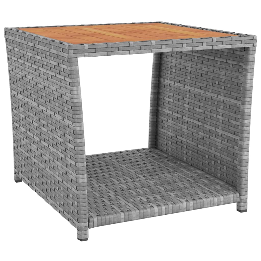 3-Delige Loungeset Poly Rattan En Massief Acaciahout Grijs