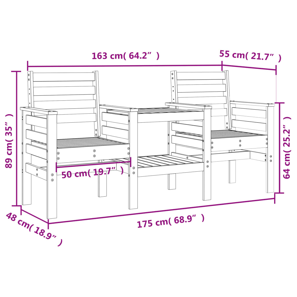 Tuinbank Met Tafel 2-Zits Massief Grenenhout Honingbruin