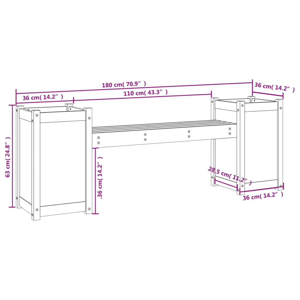 Bankje Met Plantenbakken 80X36X63 Cm Grenenhout Zwart