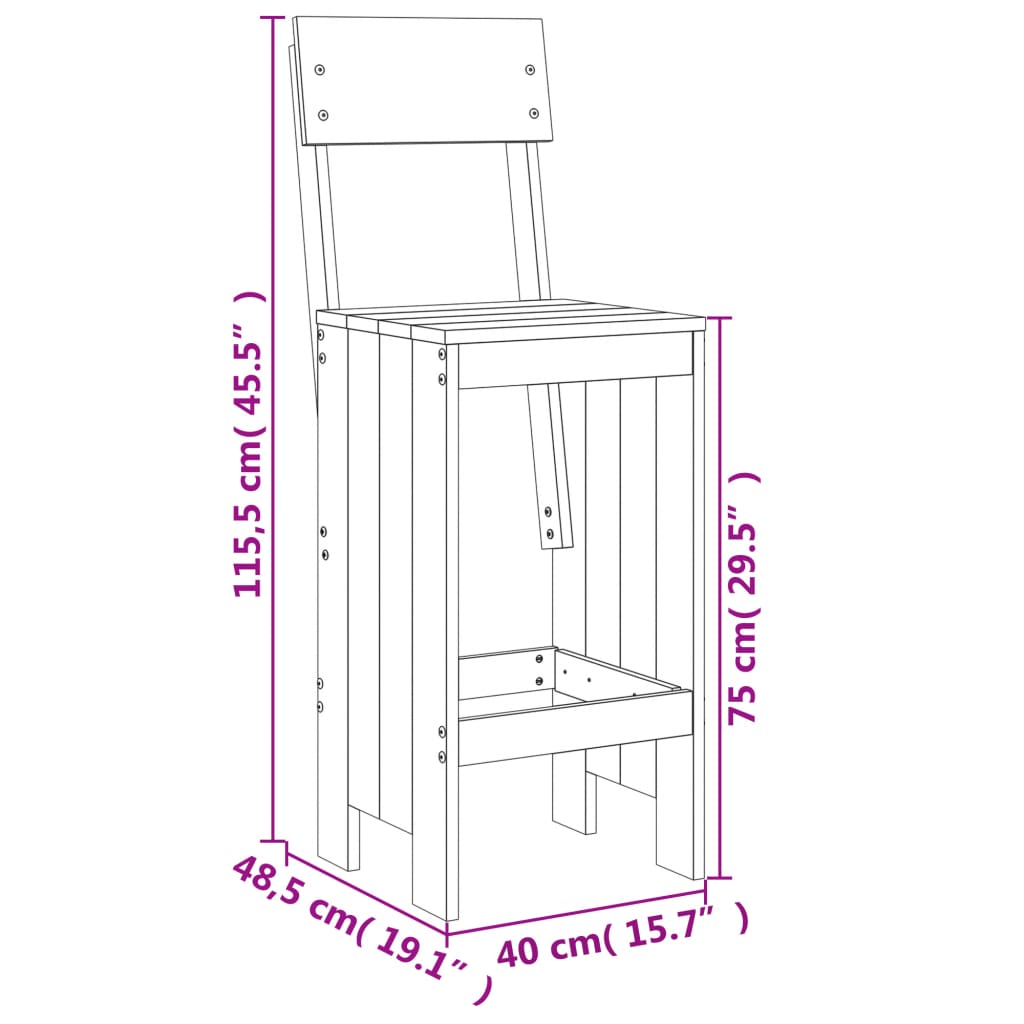 Barkrukken 40X48,5X115,5 Cm Massief Grenenhout Honingbruin