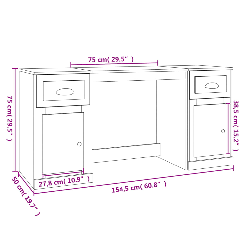 Bureau Met Kast Bewerkt Hout