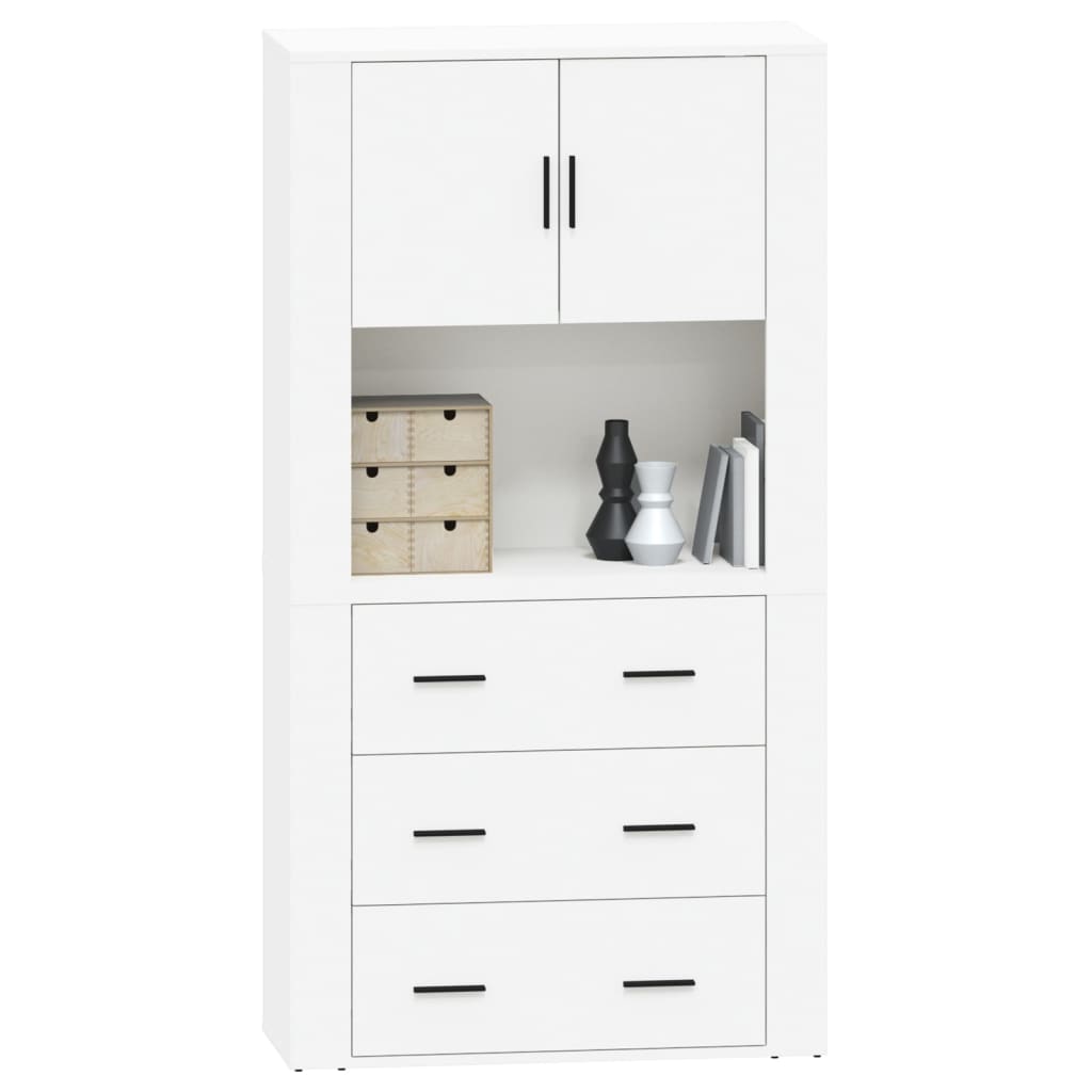 Hoge Kast Bewerkt Hout Wit