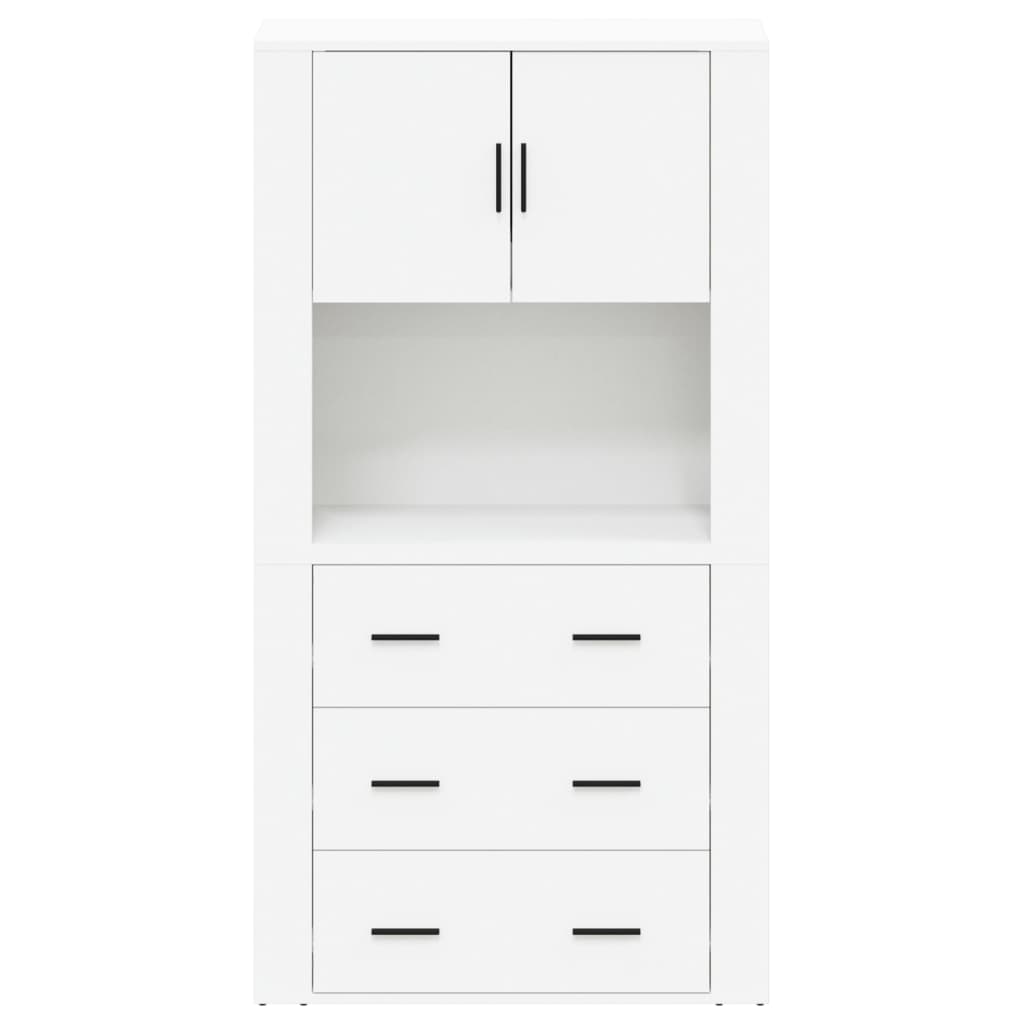 Hoge Kast Bewerkt Hout Wit