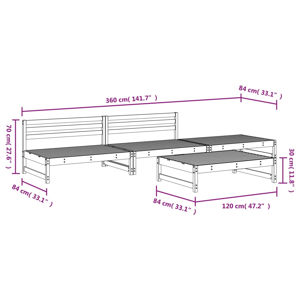 -Delige Loungeset Massief Grenenhout Grijs