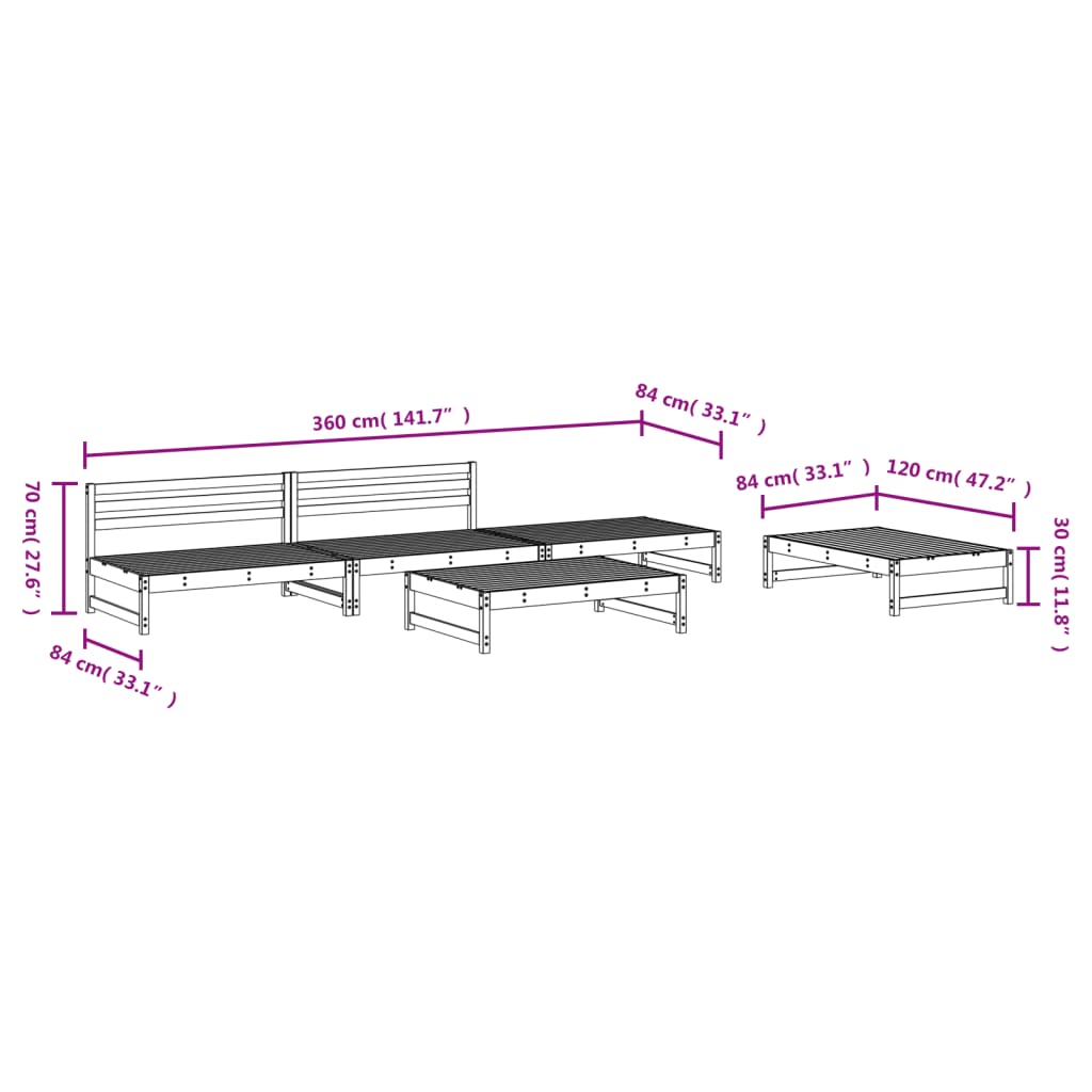 -Delige Loungeset Massief Grenenhout