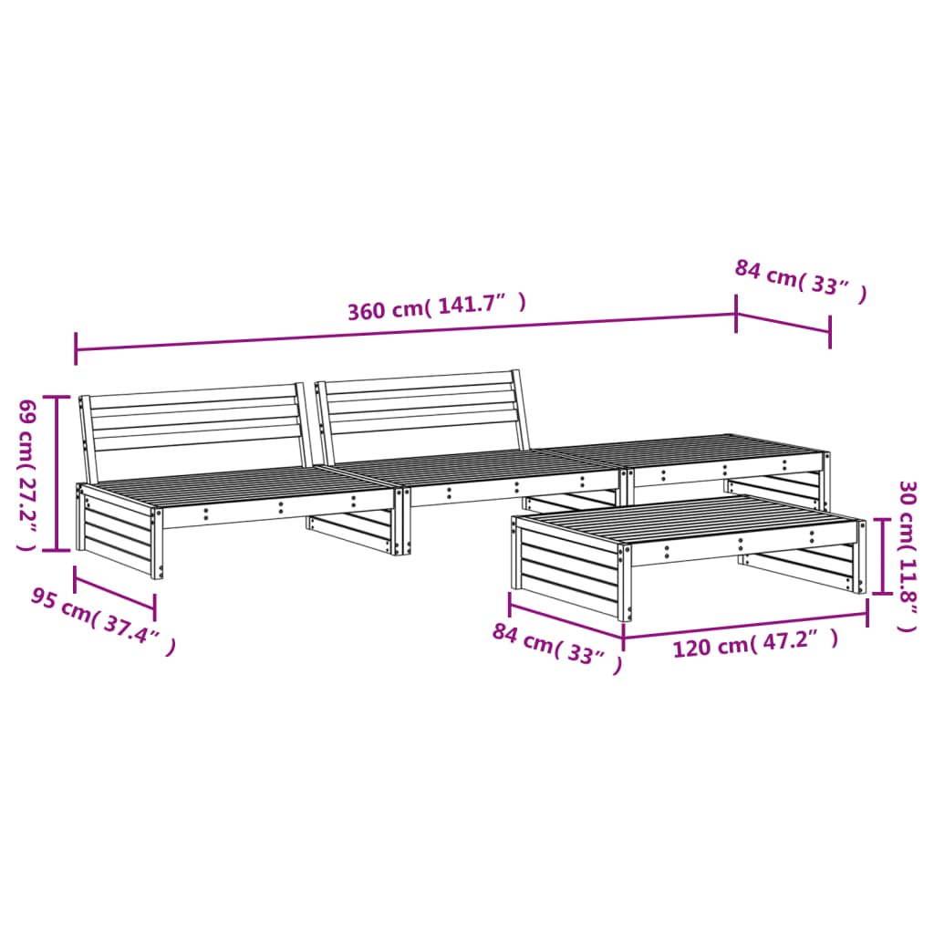 -Delige Loungeset Massief Grenenhout