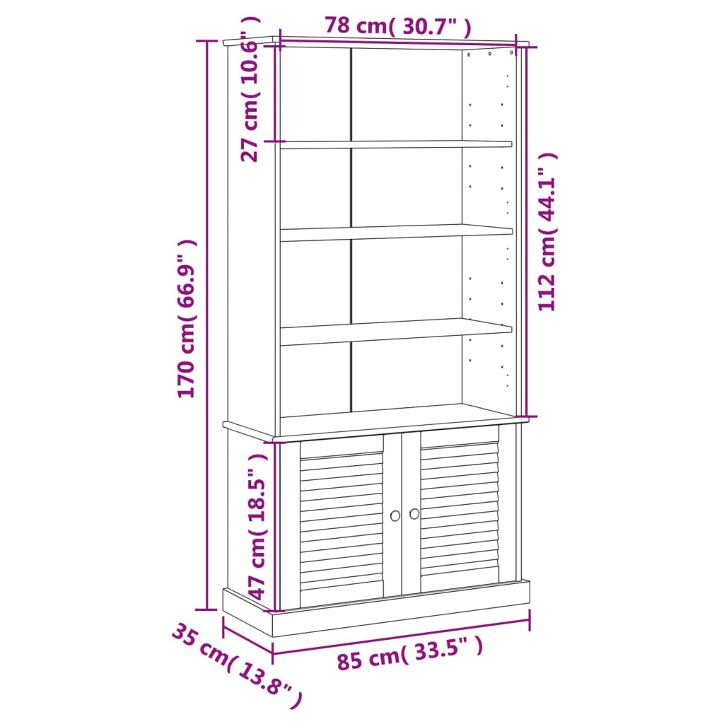 Boekenkast Vigo 85X35X170 Cm Massief Grenenhout