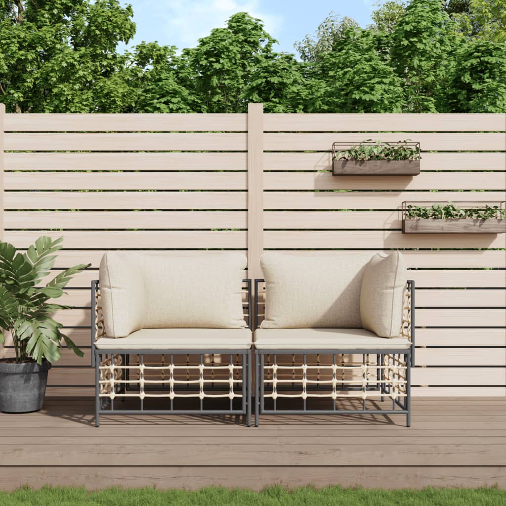 3-Delige Loungeset Met Kussens Poly Rattan Antracietkleurig