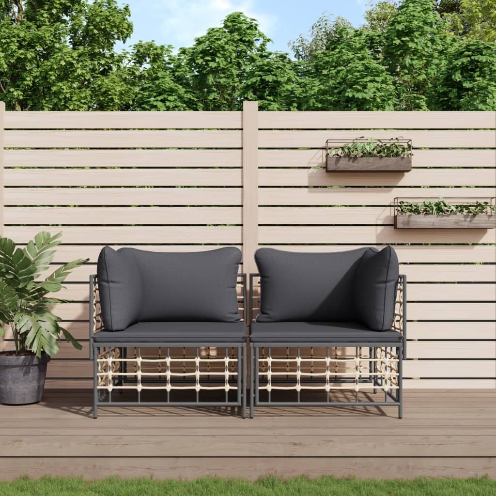 3-Delige Loungeset Met Kussens Poly Rattan Antracietkleurig