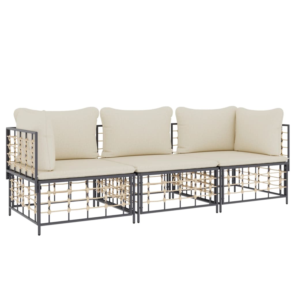 3-Delige Loungeset Met Kussens Poly Rattan Antracietkleurig