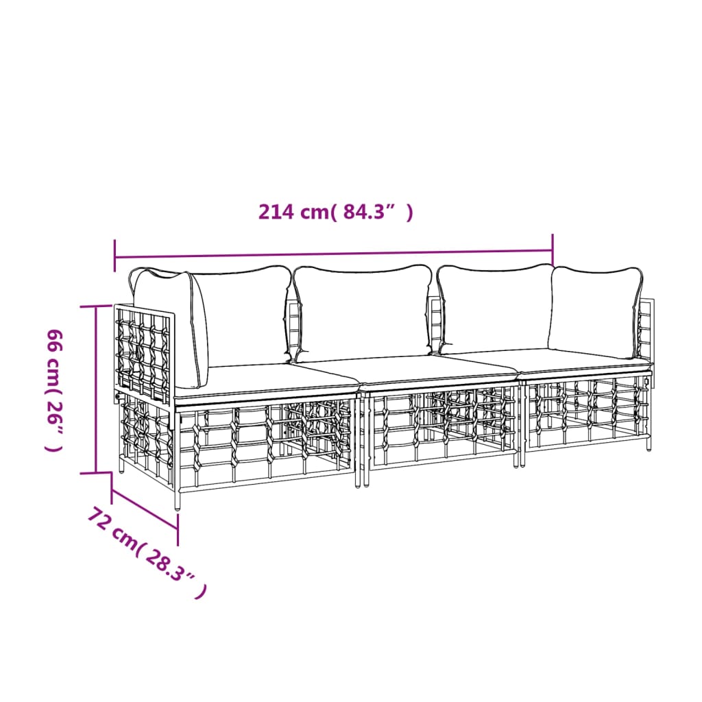 3-Delige Loungeset Met Kussens Poly Rattan Antracietkleurig