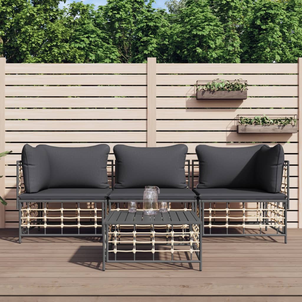 3-Delige Loungeset Met Kussens Poly Rattan Antracietkleurig