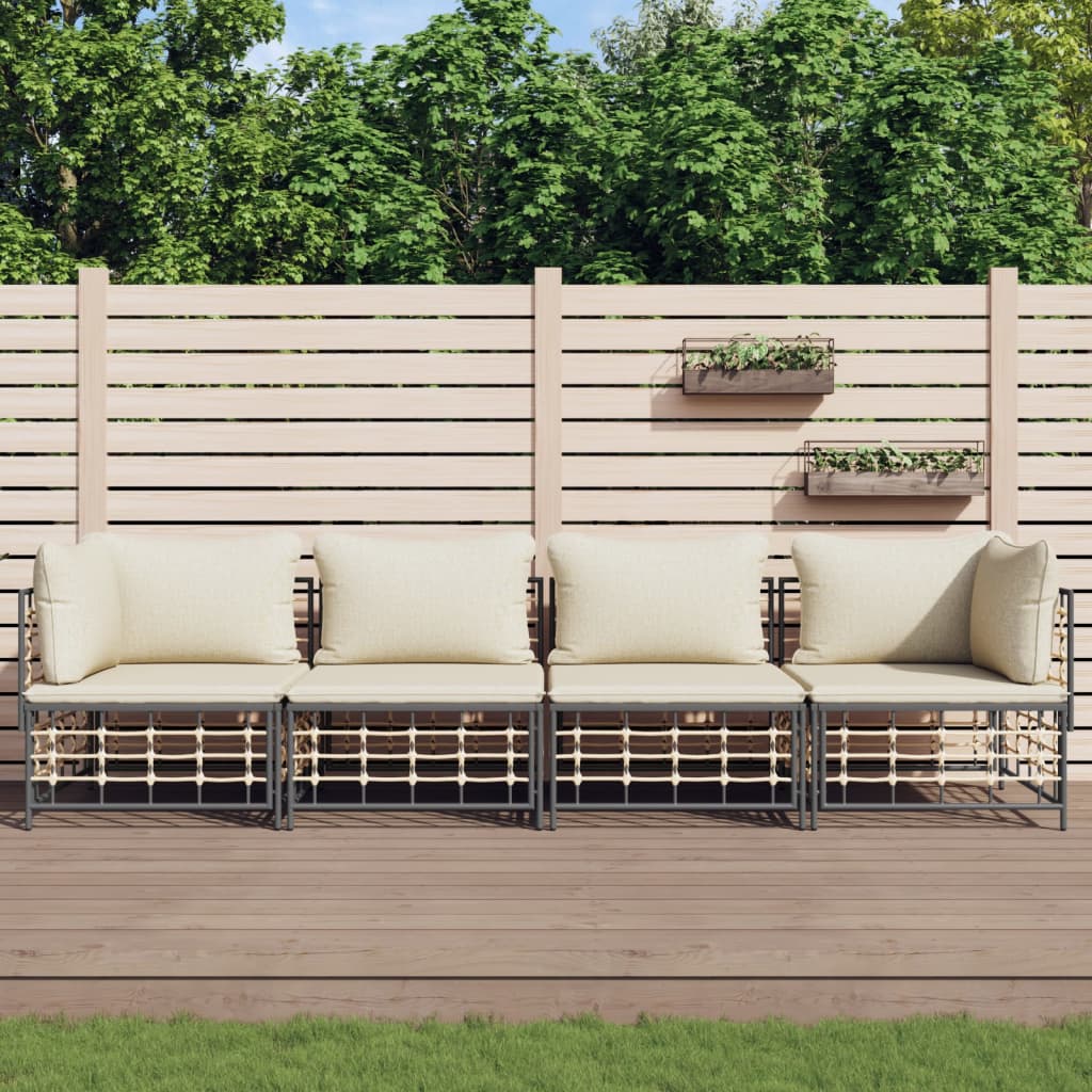 3-Delige Loungeset Met Kussens Poly Rattan Antracietkleurig