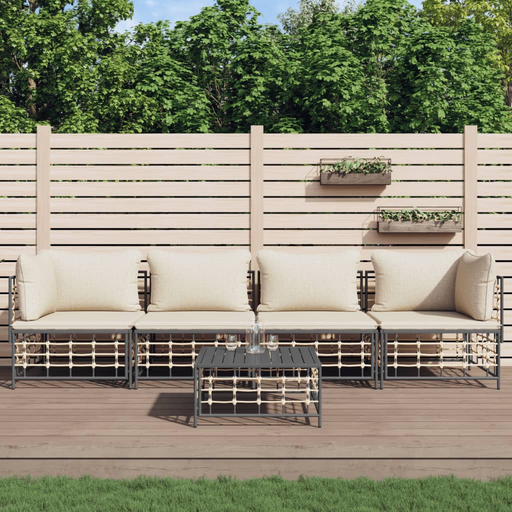 3-Delige Loungeset Met Kussens Poly Rattan Antracietkleurig