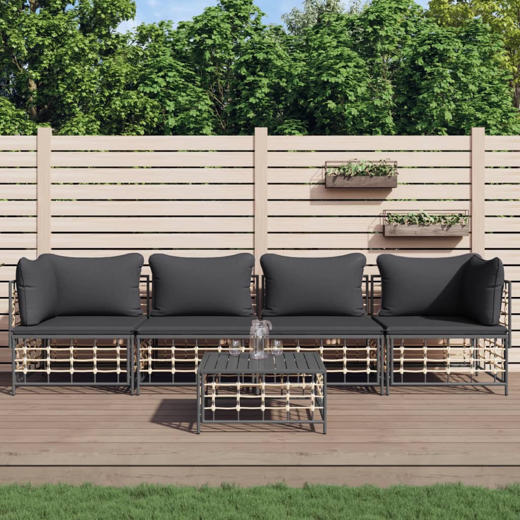 3-Delige Loungeset Met Kussens Poly Rattan Antracietkleurig