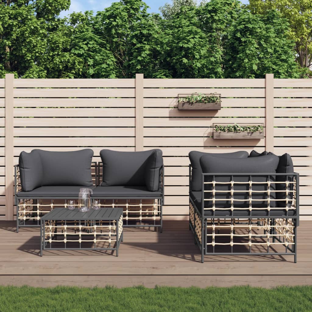 6-Delige Loungeset Met Kussens Poly Rattan Antracietkleurig