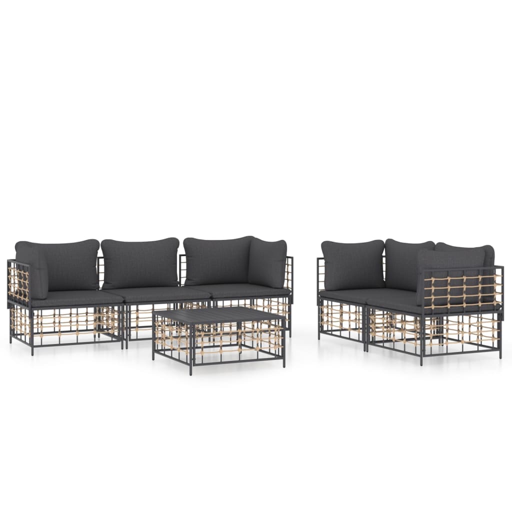 6-Delige Loungeset Met Kussens Poly Rattan Antracietkleurig