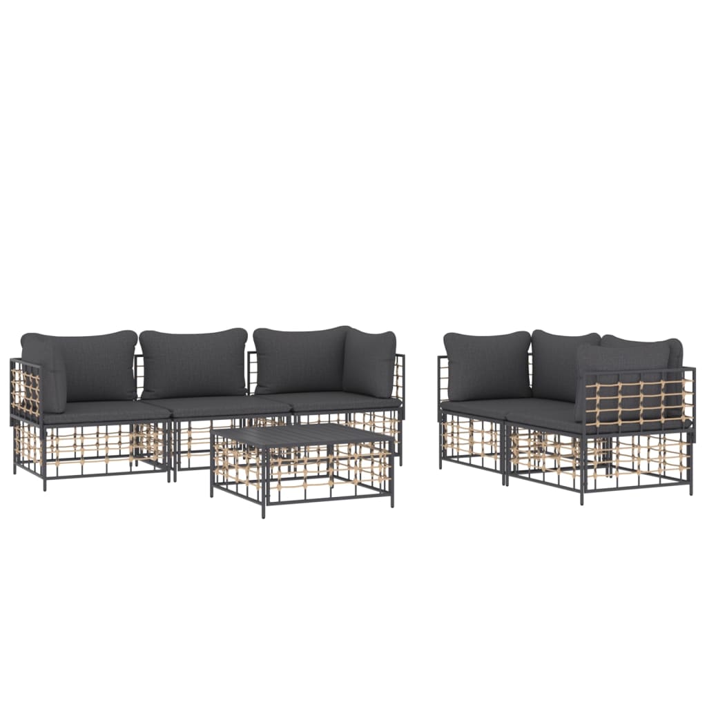 6-Delige Loungeset Met Kussens Poly Rattan Antracietkleurig