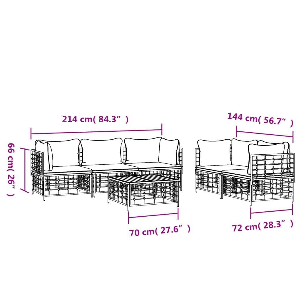 6-Delige Loungeset Met Kussens Poly Rattan Antracietkleurig