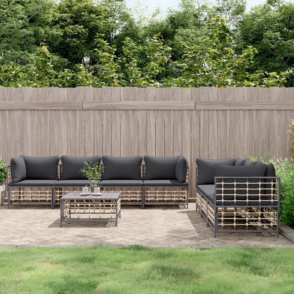 6-Delige Loungeset Met Kussens Poly Rattan Antracietkleurig