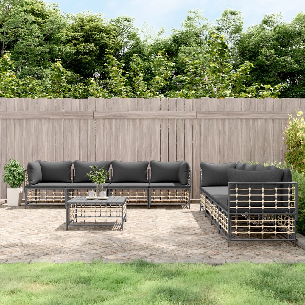 6-Delige Loungeset Met Kussens Poly Rattan Antracietkleurig