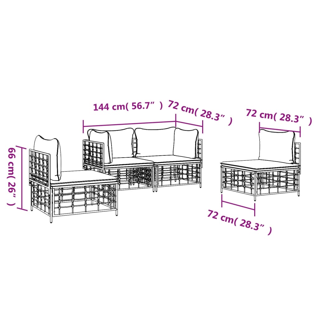 4-Delige Loungeset Met Kussens Poly Rattan Antracietkleurig