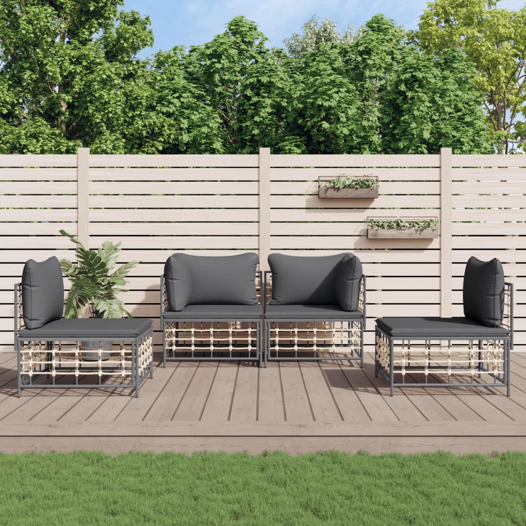 4-Delige Loungeset Met Kussens Poly Rattan Antracietkleurig