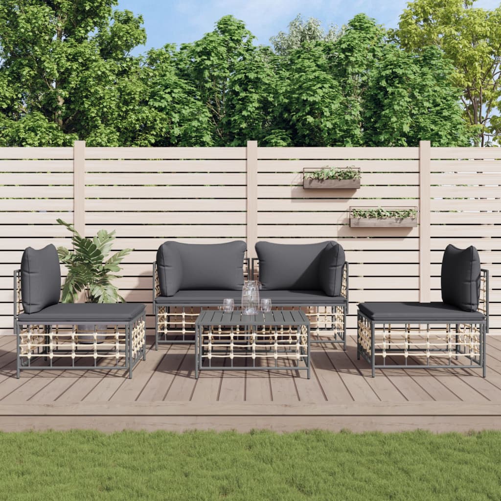 4-Delige Loungeset Met Kussens Poly Rattan Antracietkleurig