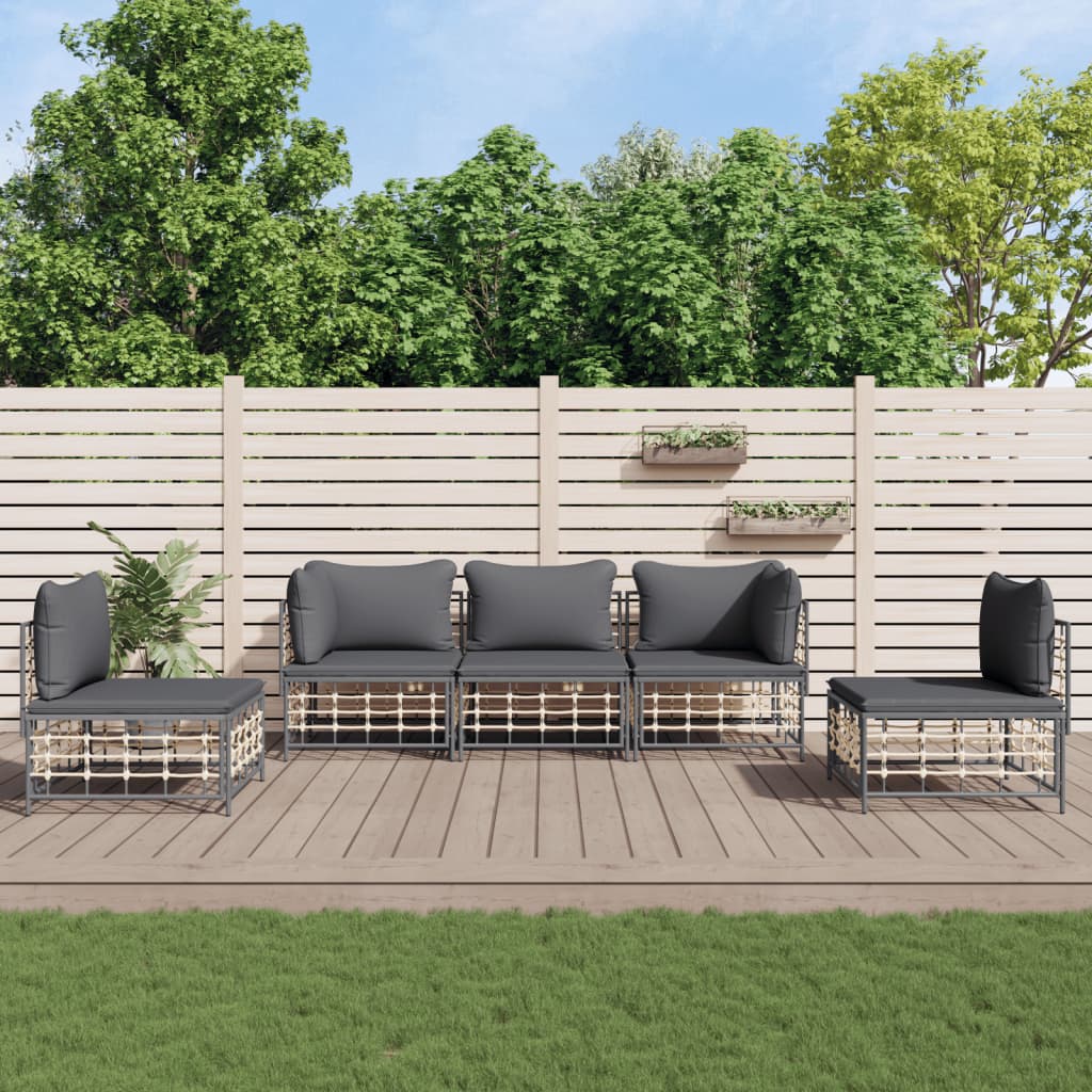 4-Delige Loungeset Met Kussens Poly Rattan Antracietkleurig