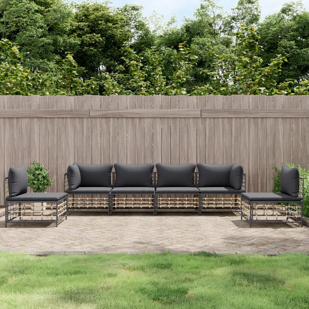 4-Delige Loungeset Met Kussens Poly Rattan Antracietkleurig