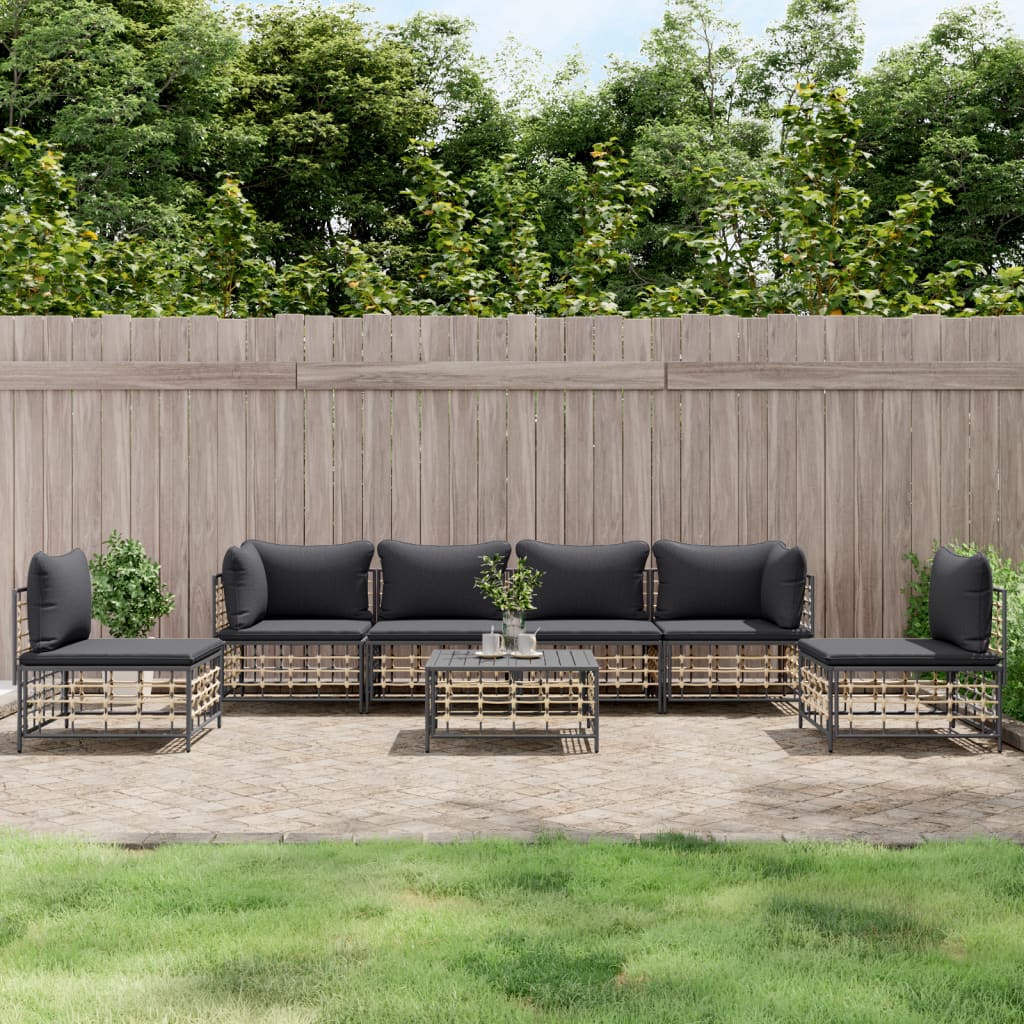 4-Delige Loungeset Met Kussens Poly Rattan Antracietkleurig