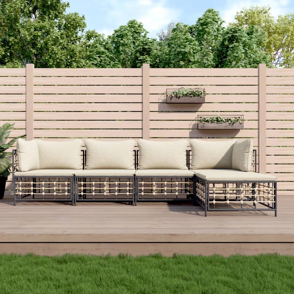 5-Delige Loungeset Met Kussens Poly Rattan Antracietkleurig