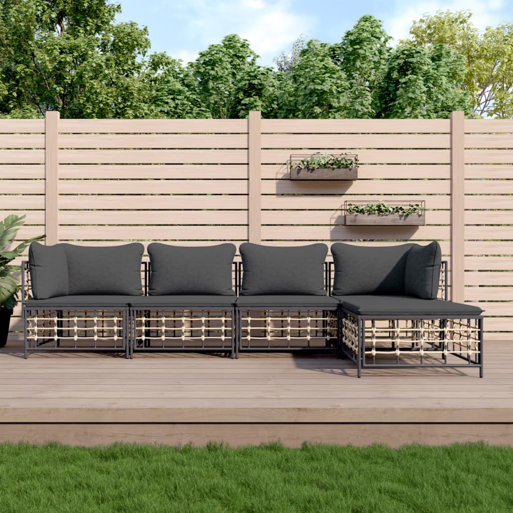 5-Delige Loungeset Met Kussens Poly Rattan Antracietkleurig