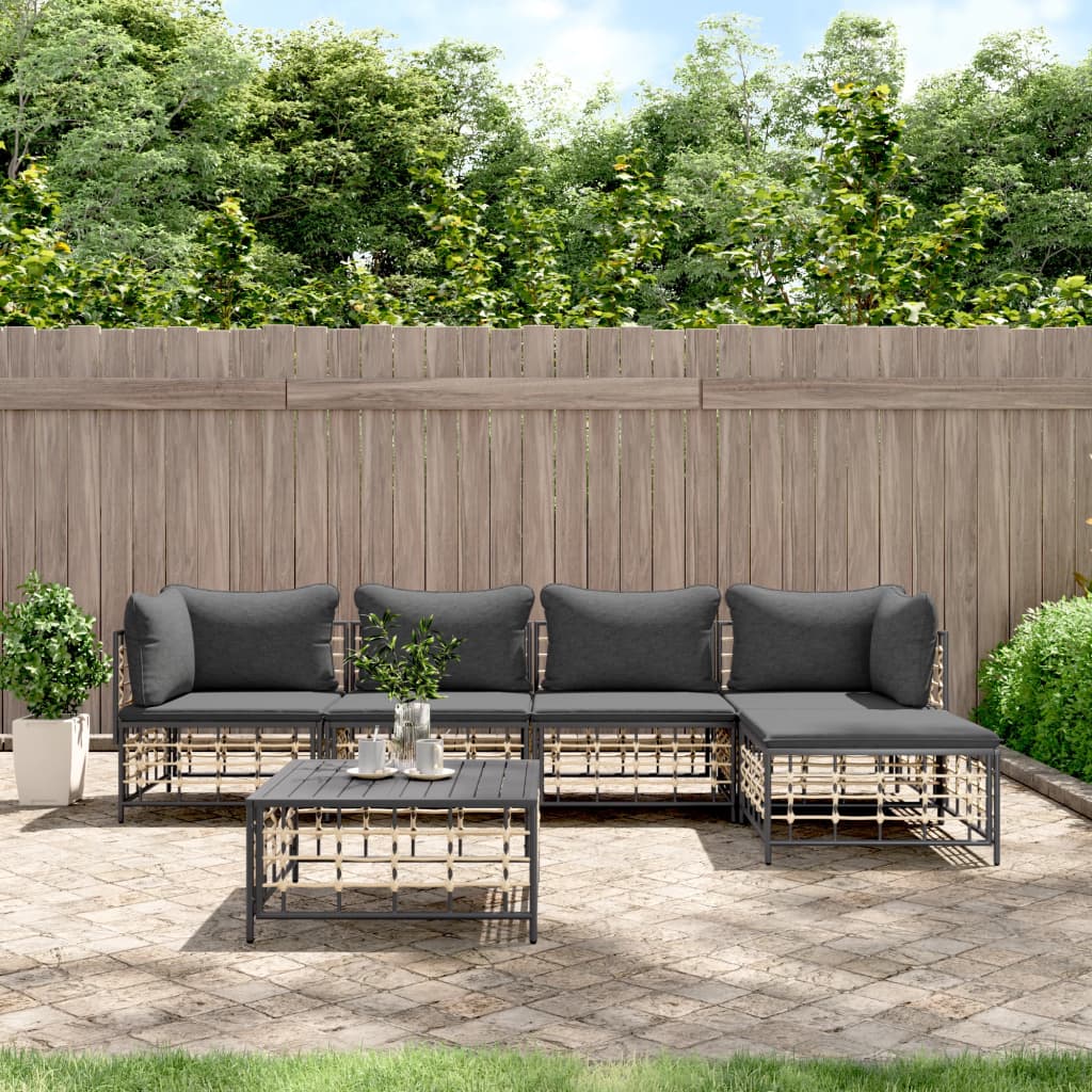 5-Delige Loungeset Met Kussens Poly Rattan Antracietkleurig