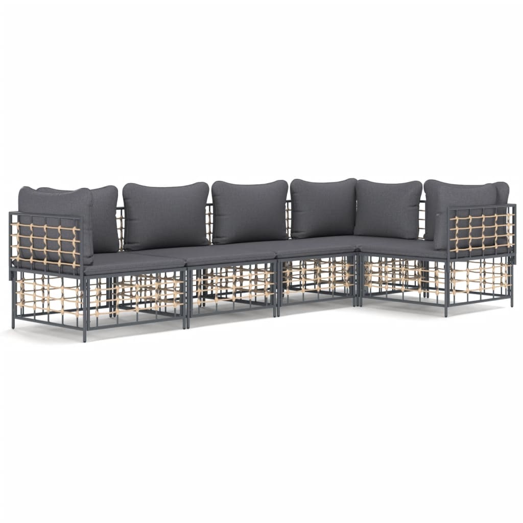 5-Delige Loungeset Met Kussens Poly Rattan Antracietkleurig