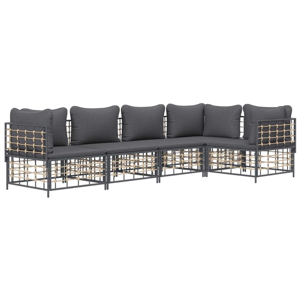 5-Delige Loungeset Met Kussens Poly Rattan Antracietkleurig