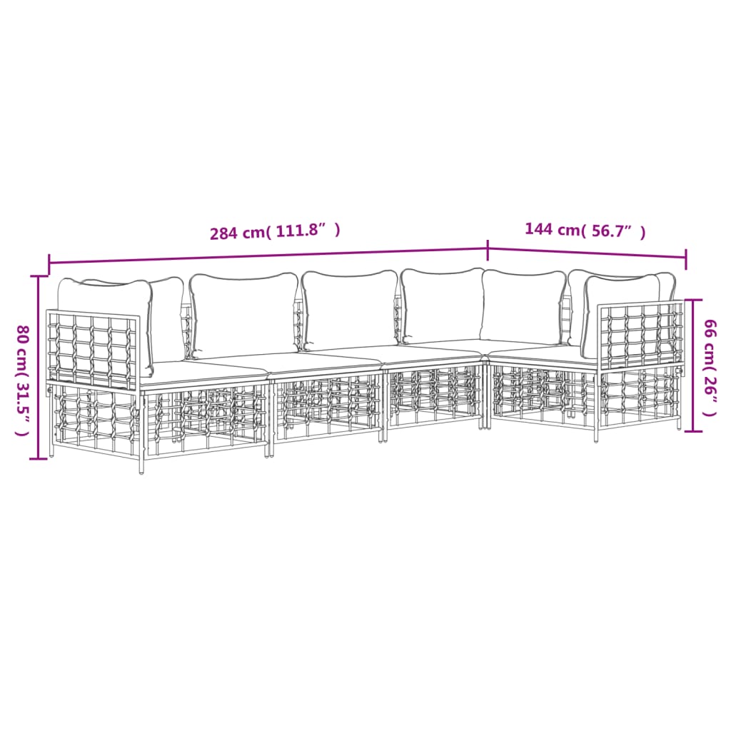 5-Delige Loungeset Met Kussens Poly Rattan Antracietkleurig