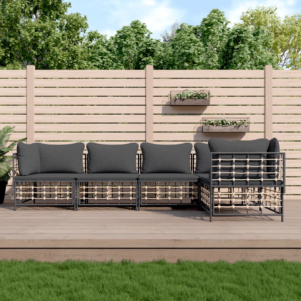 5-Delige Loungeset Met Kussens Poly Rattan Antracietkleurig