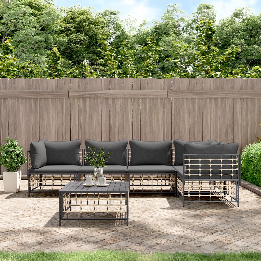 5-Delige Loungeset Met Kussens Poly Rattan Antracietkleurig