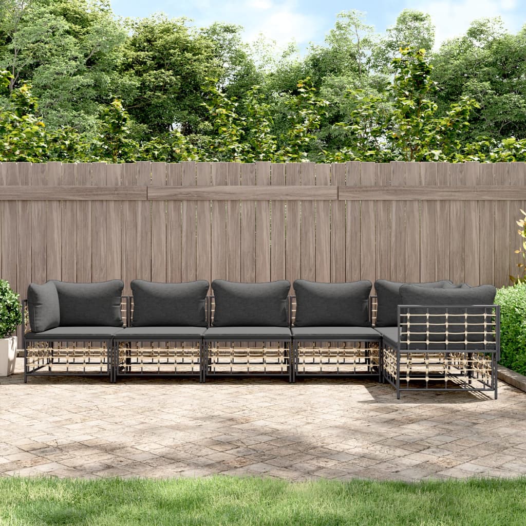 5-Delige Loungeset Met Kussens Poly Rattan Antracietkleurig