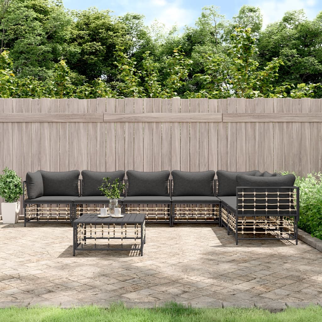 5-Delige Loungeset Met Kussens Poly Rattan Antracietkleurig