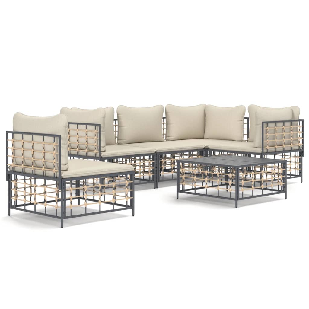 6-Delige Loungeset Met Kussens Poly Rattan Antracietkleurig