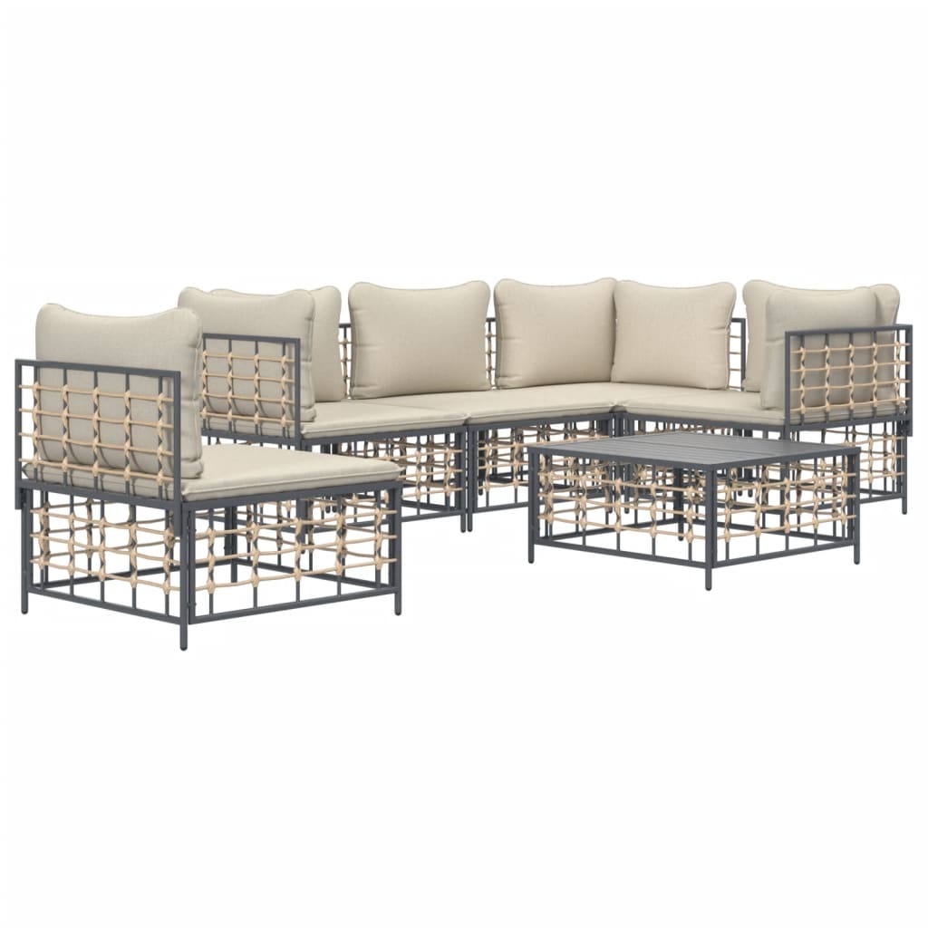 6-Delige Loungeset Met Kussens Poly Rattan Antracietkleurig