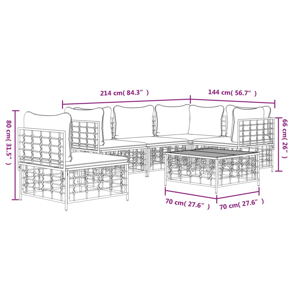 6-Delige Loungeset Met Kussens Poly Rattan Antracietkleurig