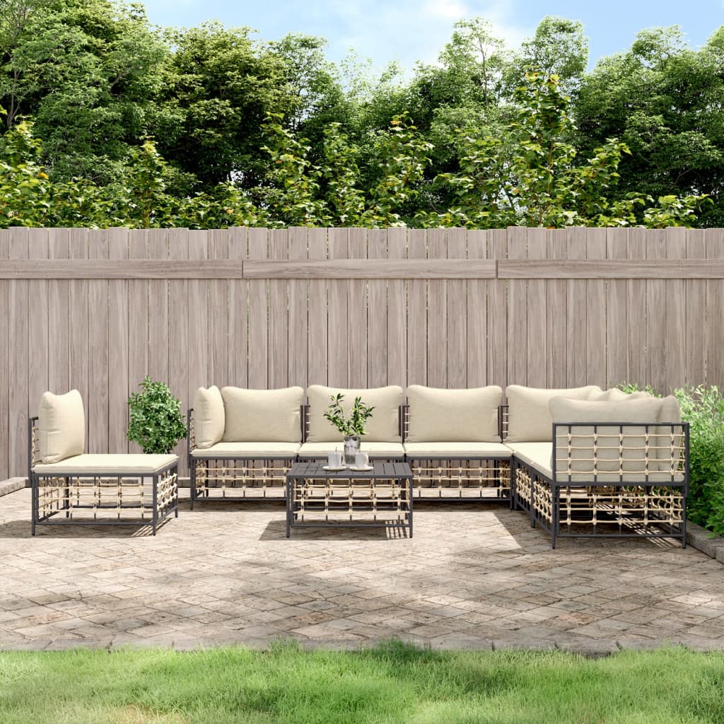 6-Delige Loungeset Met Kussens Poly Rattan Antracietkleurig