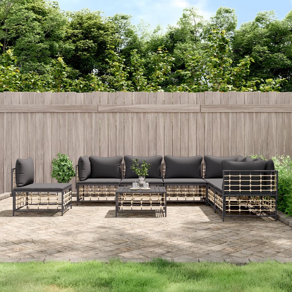 6-Delige Loungeset Met Kussens Poly Rattan Antracietkleurig