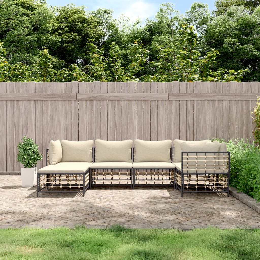 6-Delige Loungeset Met Kussens Poly Rattan Antracietkleurig