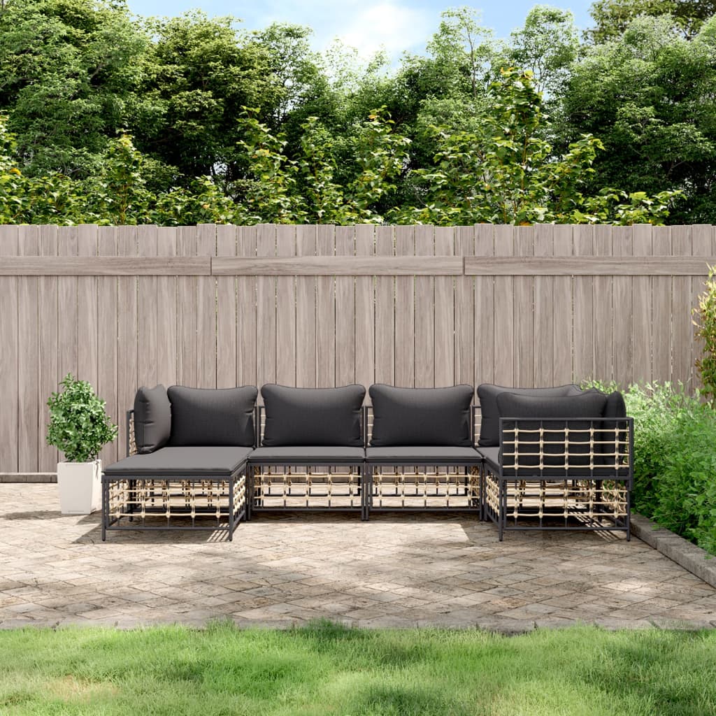 6-Delige Loungeset Met Kussens Poly Rattan Antracietkleurig